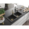 Mexen Mario granite 2-chamber kitchen sink with Carla kitchen faucet, black speckled - 6504-76-670700-50