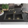 Mexen Mario 2-bowl granite sink with Carla kitchen tap, black speckled - 6504-76-670700-50