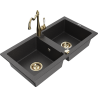 Mexen Mario 2-bowl granite sink with Carla kitchen tap, black speckled - 6504-76-670700-50