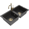 Mexen Mario 2-compartment granite sink with a kitchen mixer tap Carla, spotted black - 6504-76-670700-50