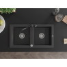 Mexen Mario 2-bowl granite sink with Carla kitchen faucet, speckled black - 6504-76-670700-70