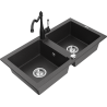 Mexen Mario 2-bowl granite sink with Carla kitchen faucet, speckled black - 6504-76-670700-70