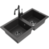 Mexen Mario granite kitchen sink 2-bowl with kitchen faucet Carla, black speckled - 6504-76-670700-70-B