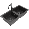 Mexen Mario granite sink 2-bowl with Carla kitchen tap, black speckled - 6504-76-670700-70-B