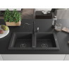 Mexen Mario granite kitchen sink 2-bowl with kitchen faucet Carla, black speckled - 6504-76-670700-70-B