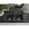 Mexen Mario 2-bowl granite sink with Carla kitchen faucet, black speckled - 6504-76-670700-76