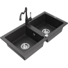 Mexen Mario 2-bowl granite sink with Carla kitchen faucet, black speckled - 6504-76-670700-76