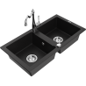 Mexen Mario 2-bowl granite sink with kitchen faucet Carla, black - 6504-77-670700-00