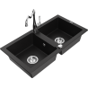 Mexen Mario granite sink 2-bowl with Carla kitchen tap, black - 6504-77-670700-00