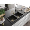 Mexen Mario 2-bowl granite kitchen sink with Carla kitchen faucet, black - 6504-77-670700-50