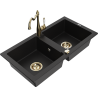Mexen Mario 2-bowl granite kitchen sink with Carla kitchen faucet, black - 6504-77-670700-50