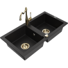 Mexen Mario granite double sink with kitchen faucet Carla, black - 6504-77-670700-50