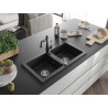 Mexen Mario granite kitchen sink, 2-bowl with kitchen faucet Carla, black - 6504-77-670700-70