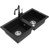 Mexen Mario granite kitchen sink, 2-bowl with kitchen faucet Carla, black - 6504-77-670700-70