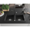 Mexen Mario granite kitchen sink, 2-bowl with kitchen faucet Carla, black - 6504-77-670700-70