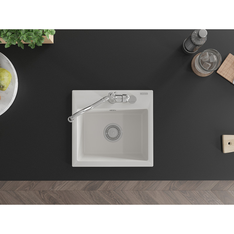 Mexen Milo 1-bowl granite sink with kitchen faucet Carla, white - 6505-20-670700-00