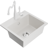 Mexen Milo 1-compartment granite sink with a kitchen mixer tap Carla, White - 6505-20-670700-20