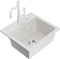 Mexen Milo 1-compartment granite sink with a kitchen mixer tap Carla, White - 6505-20-670700-20