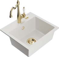 Mexen Milo 1-compartment granite sink with a kitchen mixer tap Carla, White - 6505-20-670700-50