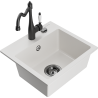 Mexen Milo granite kitchen sink 1-bowl with Carla kitchen faucet, white - 6505-20-670700-70