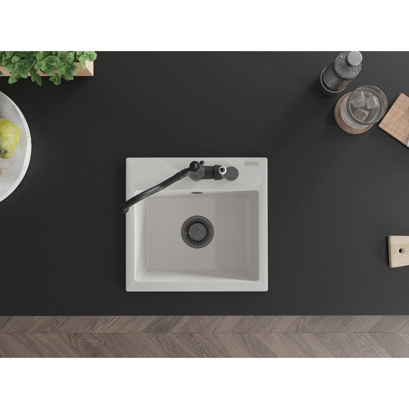 Mexen Milo 1-bowl granite kitchen sink with Carla tap, white - 6505-20-670700-70