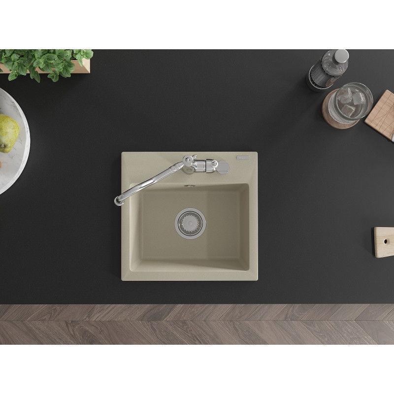 Mexen Milo granite sink with 1 bowl and Carla kitchen tap, beige - 6505-69-670700-00