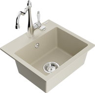Mexen Milo granite sink with 1 bowl and Carla kitchen tap, beige - 6505-69-670700-00