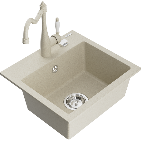 Mexen Milo 1-bowl Granite Sink with Carla Kitchen Tap, Beige - 6505-69-670700-69