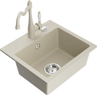 Mexen Milo 1-compartment granite sink with a kitchen mixer tap Carla, Beige - 6505-69-670700-69