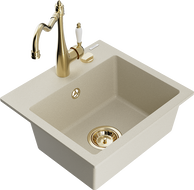 Mexen Milo 1-compartment granite sink with a kitchen mixer tap Carla, Beige - 6505-69-670700-50