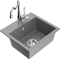 Mexen Milo 1-compartment granite sink with a kitchen mixer tap Carla, Grey - 6505-71-670700-00