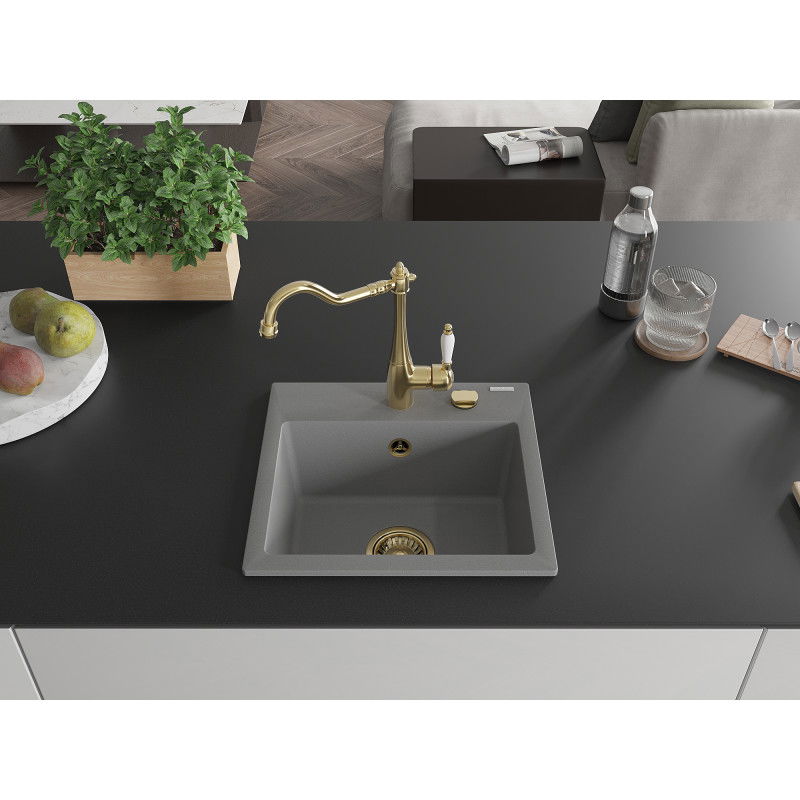 Mexen Milo 1-bowl granite sink with Carla kitchen tap, grey - 6505-71-670700-50