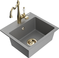 Mexen Milo 1-compartment granite sink with a kitchen mixer tap Carla, Grey - 6505-71-670700-50
