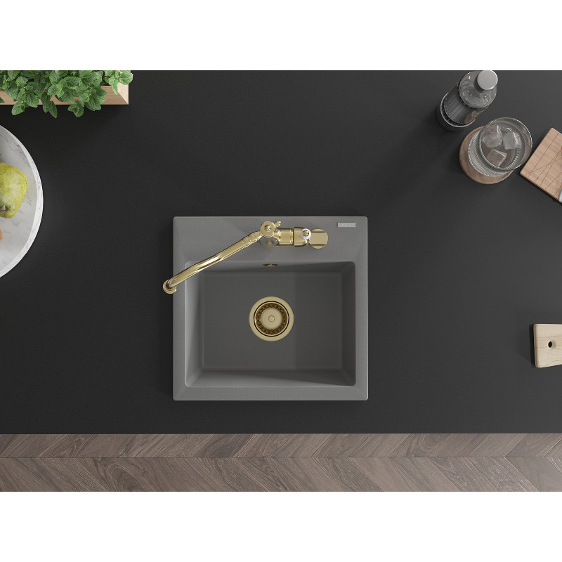 Mexen Milo 1-bowl granite sink with Carla kitchen faucet, gray - 6505-71-670700-50