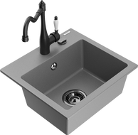 Mexen Milo 1-compartment granite sink with a kitchen mixer tap Carla, Grey - 6505-71-670700-70-B