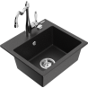 Mexen Milo granite kitchen sink 1-bowl with kitchen faucet Carla, black/silver metallic - 6505-73-670700-00