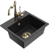 Mexen Milo granite kitchen sink 1-bowl with Carla kitchen faucet, black/silver metallic - 6505-73-670700-50