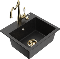 Mexen Milo granite kitchen sink 1-bowl with kitchen faucet Carla, black/silver metallic - 6505-73-670700-50