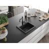 Mexen Milo granite kitchen sink 1-bowl with Carla kitchen faucet, black/silver metallic - 6505-73-670700-70-B