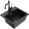 Mexen Milo granite kitchen sink 1-bowl with Carla kitchen faucet, black/silver metallic - 6505-73-670700-70-B