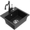 Mexen Milo 1-bowl granite sink with kitchen faucet Carla, black/silver metallic - 6505-73-670700-70