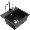 Mexen Milo 1-compartment granite sink with a kitchen mixer tap Carla, Black/Gold metallic - 6505-75-670700-00