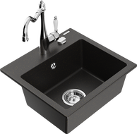 Mexen Milo 1-compartment granite sink with a kitchen mixer tap Carla, Black/Gold metallic - 6505-75-670700-00