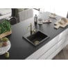 Mexen Milo granite sink 1-bowl with Carla kitchen tap, black/gold metallic - 6505-75-670700-50