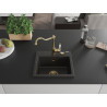 Mexen Milo single-bowl granite sink with Carla kitchen faucet, black/gold metallic - 6505-75-670700-50