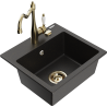 Mexen Milo granite sink 1-bowl with Carla kitchen tap, black/gold metallic - 6505-75-670700-50