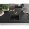 Mexen Milo granite single-bowl sink with Carla kitchen faucet, black/gold metallic - 6505-75-670700-50-B