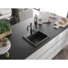 Mexen Milo granite sink 1-bowl with Carla kitchen tap, black/golden metallic - 6505-75-670700-70-B