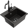 Mexen Milo granite sink 1-bowl with Carla kitchen tap, black/golden metallic - 6505-75-670700-70-B
