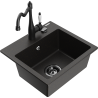 Mexen Milo granite sink 1-bowl with kitchen faucet Carla, black/gold metallic - 6505-75-670700-70-B